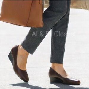 LifeStride Groovy Wedge Shoes Dark Tan Vegan Comfort Pumps Size 8.5 Wide NWB